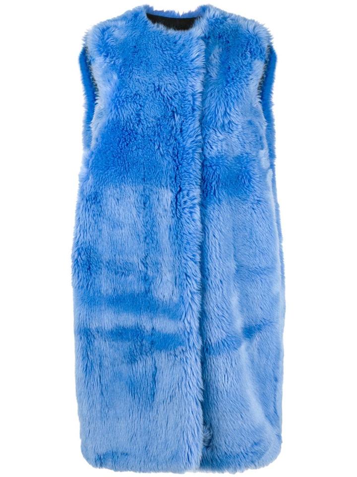 Msgm Faux Fur Long Gilet - Blue