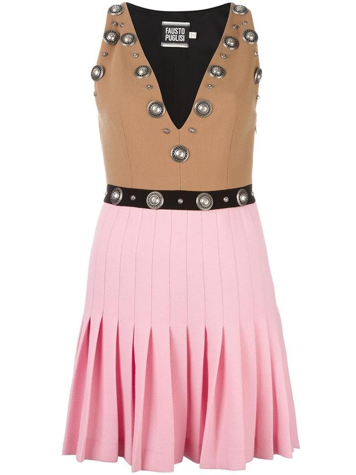 Fausto Puglisi Studded Colour Block Dress, Women's, Size: 40, Nude/neutrals, Wool/acetate/silk