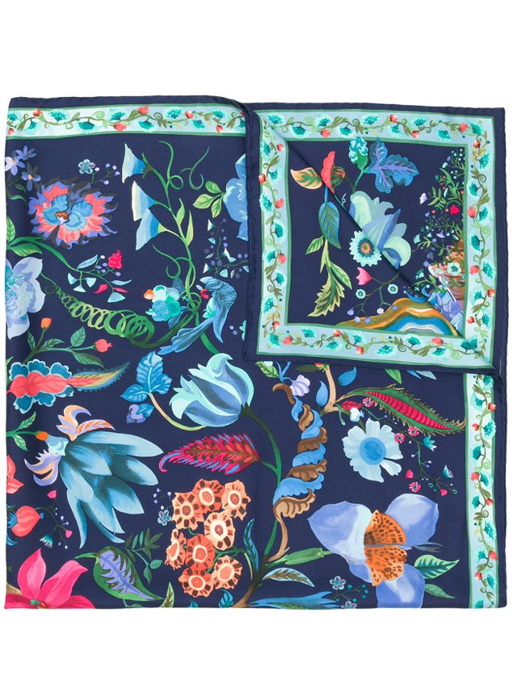 Salvatore Ferragamo Tree Of Life Print Scarf - Blue