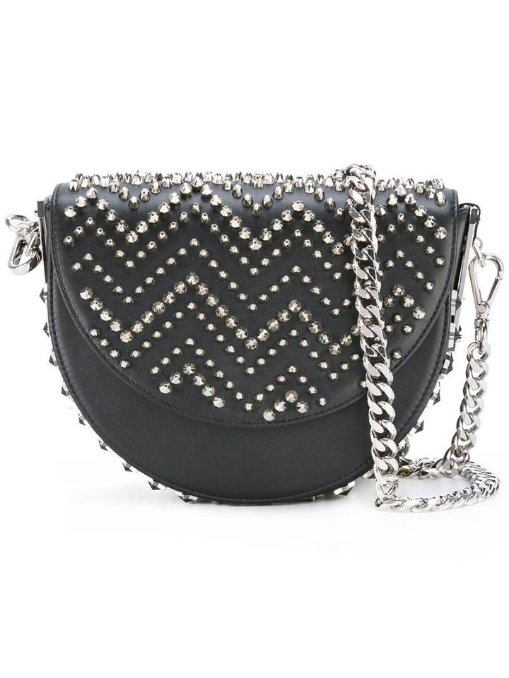 Philipp Plein Curved Spike Stud Bag, Women's, Black, Calf Leather/polyester/metal