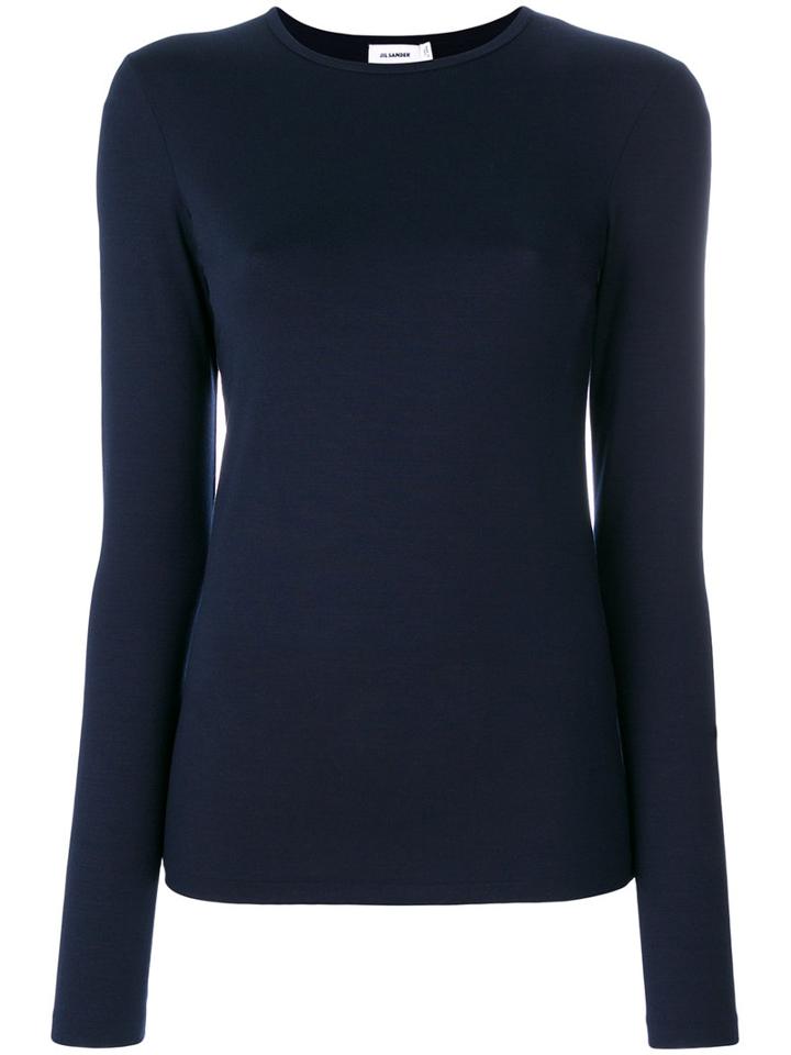 Jil Sander - Round Neck Top - Women - Cotton/spandex/elastane - M, Blue, Cotton/spandex/elastane