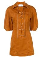 Alberta Ferretti Lace-up Shirt Dress - Brown