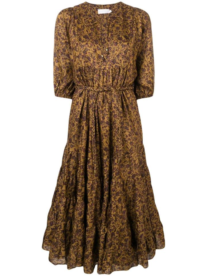 Zimmermann Floral Flared Dress - Gold