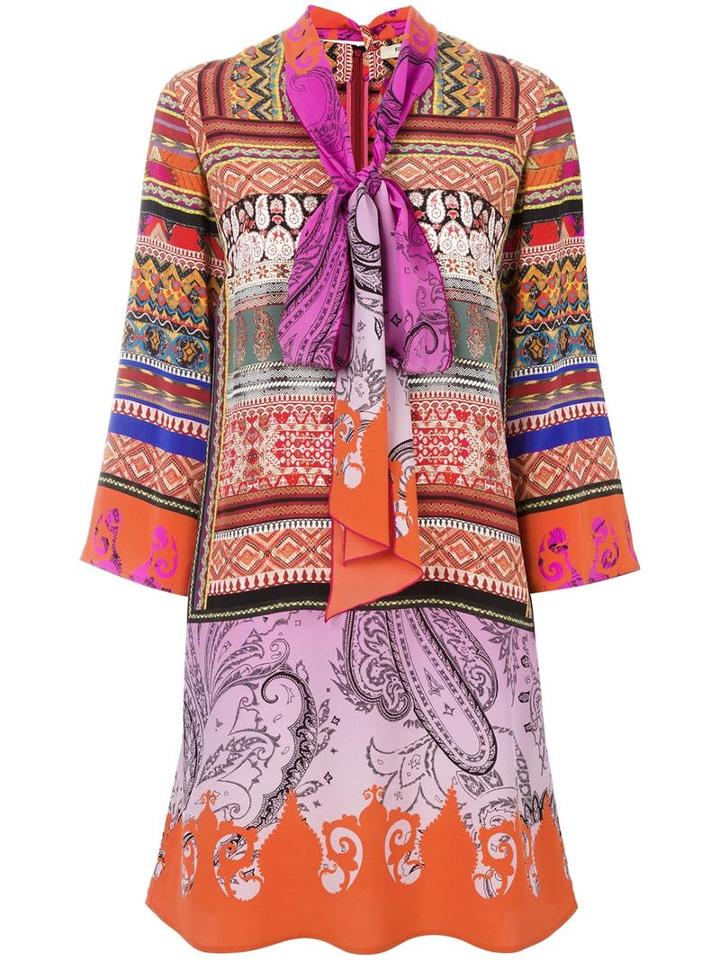 Etro Pussy Bow Dress, Women's, Size: 44, Pink/purple, Silk