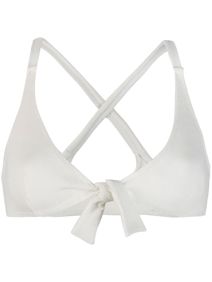 Solid & Striped Triangle Knot Bikini Top - White