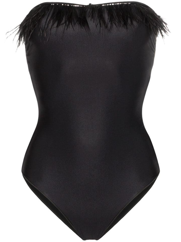 Oseree Plumage Feather-trimmed Swimsuit - Black