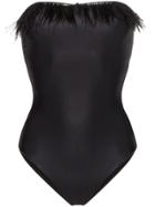 Oseree Plumage Feather-trimmed Swimsuit - Black