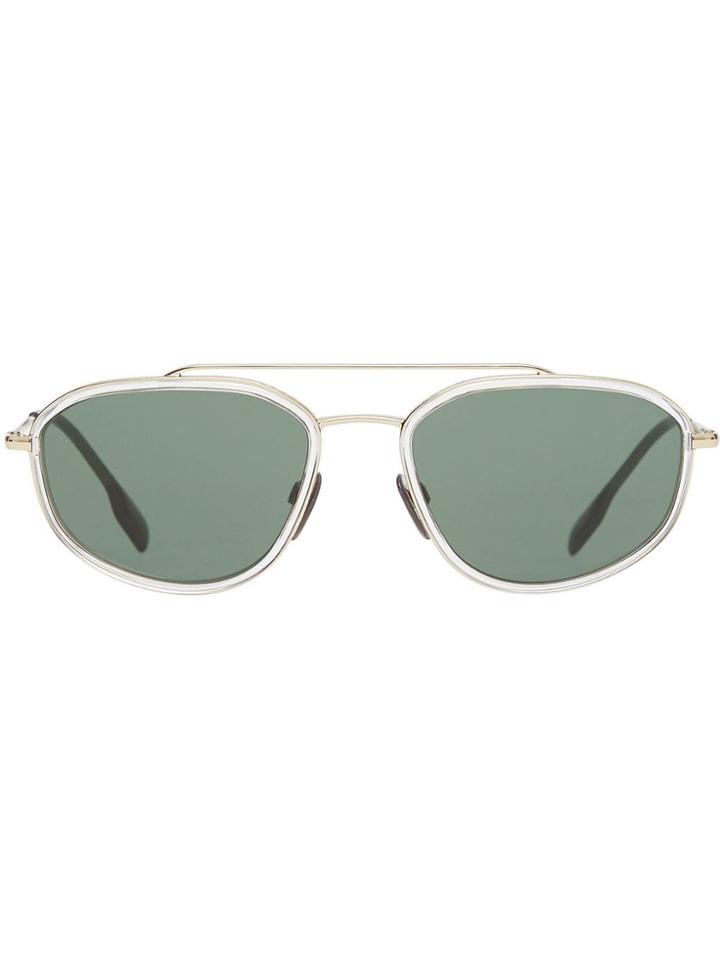 Burberry Eyewear Gold-plated Geometric Navigator Sunglasses - White