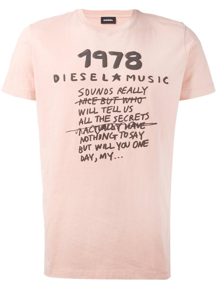 Diesel Printed Slogan T-shirt, Men's, Size: Large, Pink/purple, Cotton