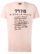 Diesel Printed Slogan T-shirt, Men's, Size: Large, Pink/purple, Cotton