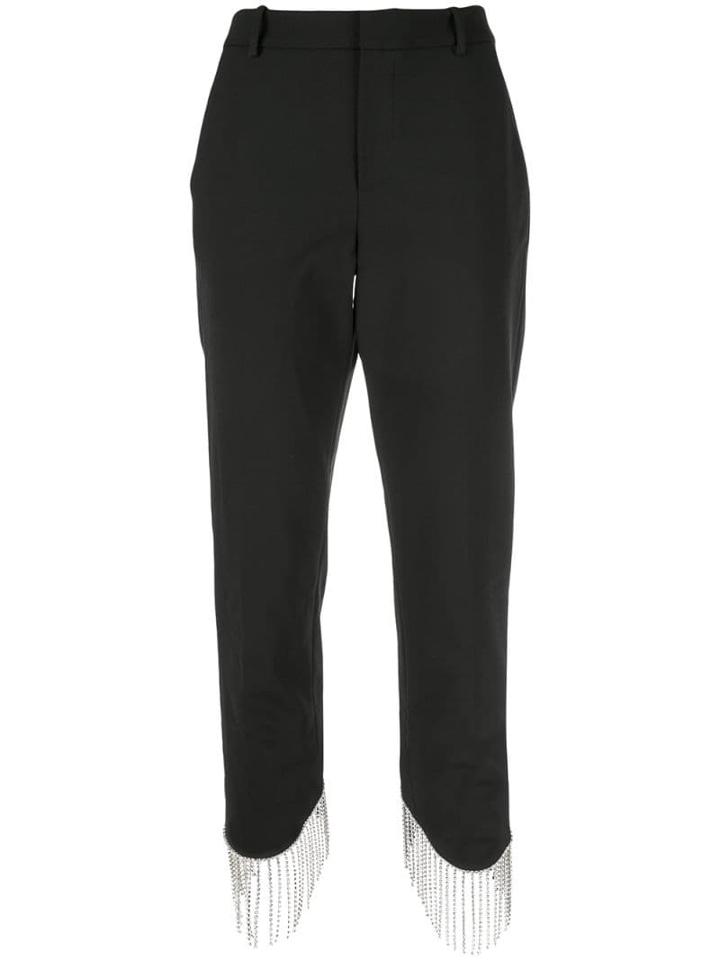 Area Cropped Crystal-fringe Trousers - Black