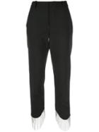 Area Cropped Crystal-fringe Trousers - Black