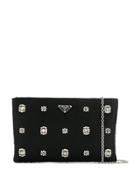 Prada Crystal Embellished Nylon Clutch - Black