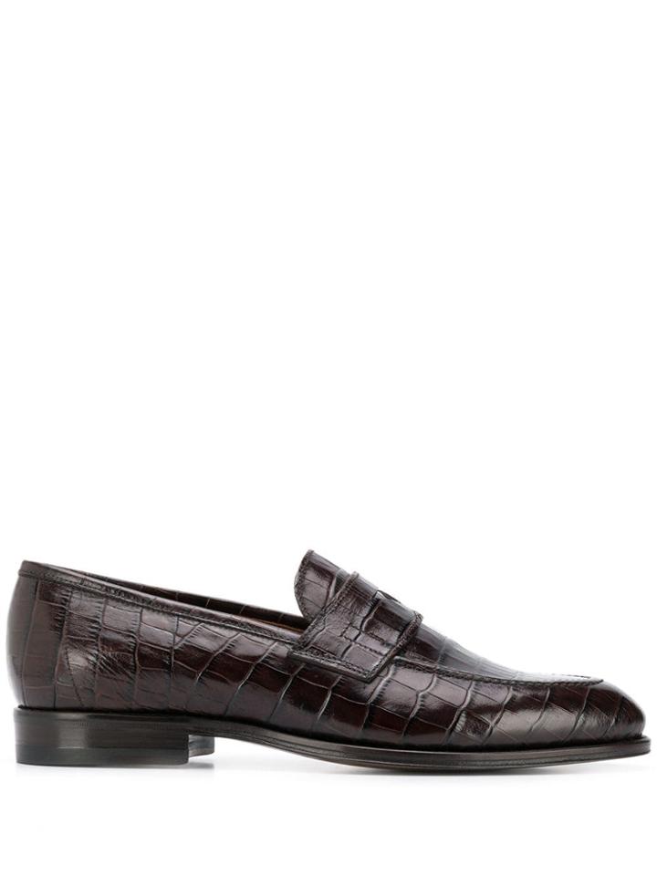 Tagliatore Crocodile Print Loafers - Brown