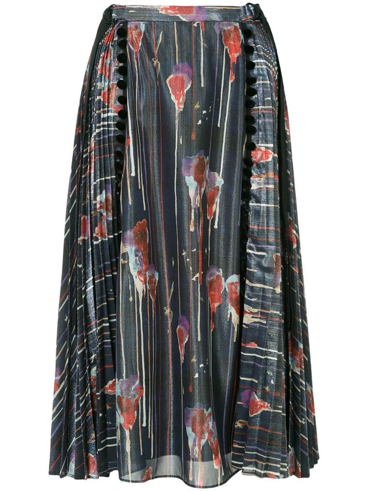 Muller Of Yoshiokubo Floral Pleated Midi Skirt - Blue