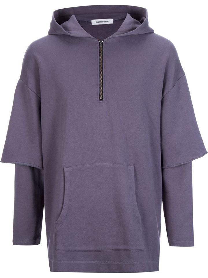 Monkey Time Sleeve Overlay Pullover Hoodie, Men's, Size: Xl, Grey, Cotton