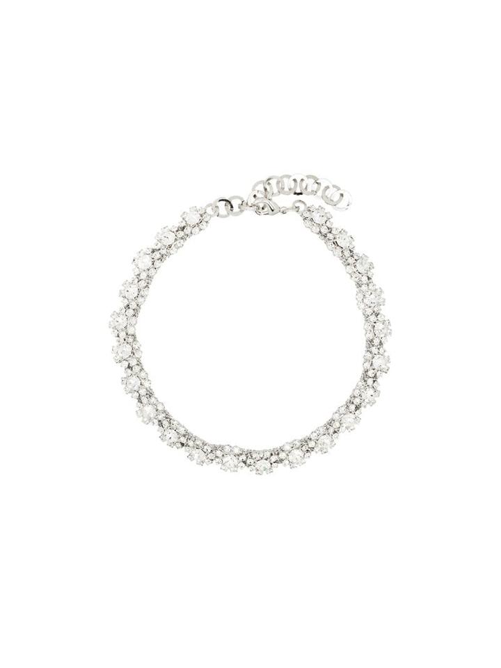 Alessandra Rich Silver Tone Daisy Crystal Choker - Metallic