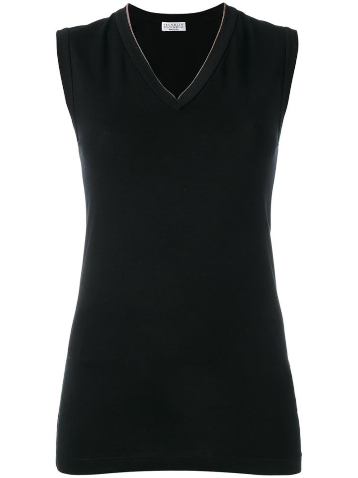 Brunello Cucinelli V-neck Tank Top, Women's, Size: Medium, Black, Cotton/spandex/elastane