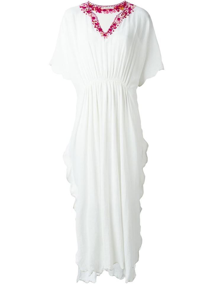 Mes Demoiselles Embroidered Kaftan Beach Dress, Women's, Size: 36, White, Cotton