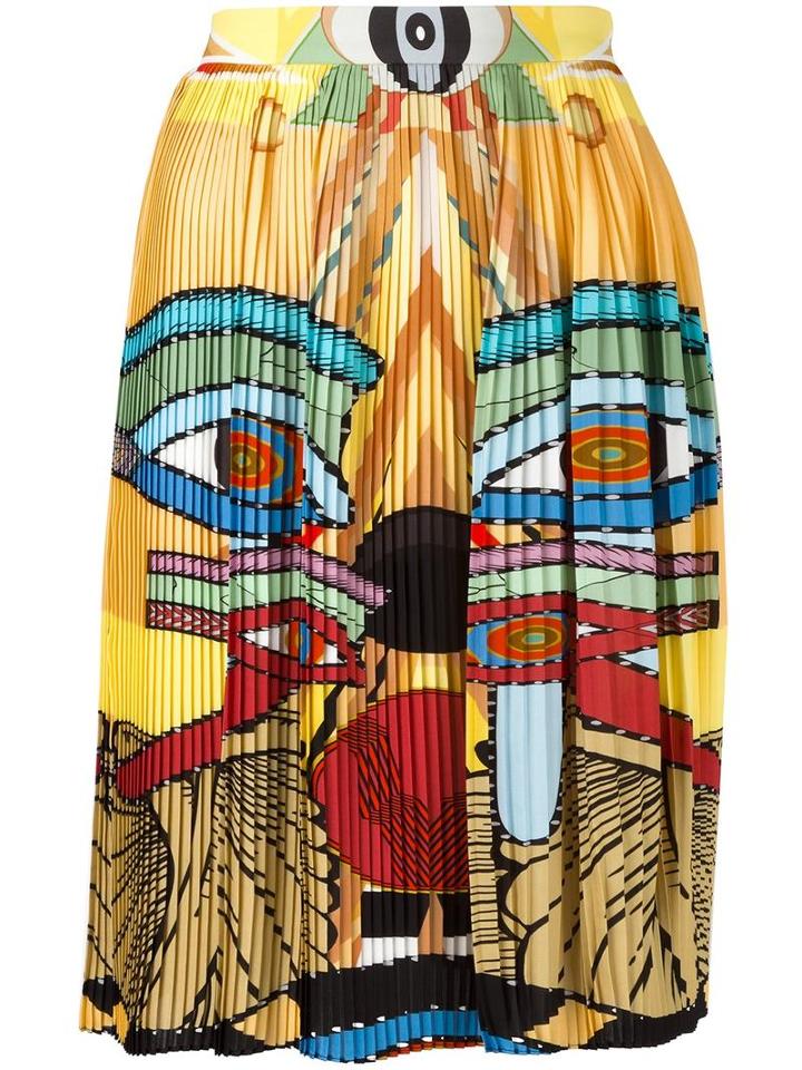 Givenchy Egyptian Print Pleated Skirt, Women's, Size: 36, Yellow/orange, Silk