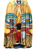 Givenchy Egyptian Print Pleated Skirt, Women's, Size: 36, Yellow/orange, Silk