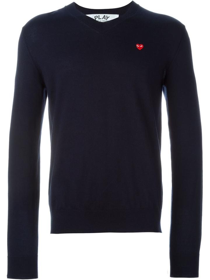 Comme Des Garçons Play Mini Heart V-neck Sweater - Blue