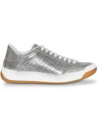 Burberry Perforated Logo Metallic Leather Sneakers - Silver