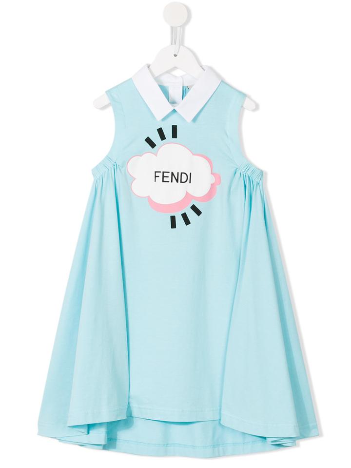 Fendi Kids Logo Print Dress, Girl's, Size: 12 Yrs, Blue