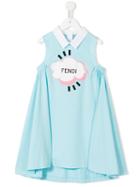 Fendi Kids Logo Print Dress, Girl's, Size: 12 Yrs, Blue