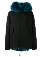 Blue Fur Lined Mini Parka - Women - Cotton/fox Fur/lamb Skin/raccoon Dog - Xxs, Black, Cotton/fox Fur/lamb Skin/raccoon Dog, Mr & Mrs Italy