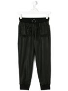 Simonetta - Leather Look Frill Trim Pocket Trousers - Kids - Polyester/polyurethane/spandex/elastane/viscose - 16 Yrs, Black