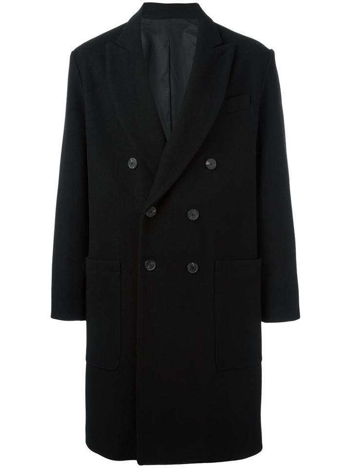 Ami Alexandre Mattiussi Oversized Double Breasted Coat, Men's, Size: 46, Black, Polyamide/wool/cotton/acetate
