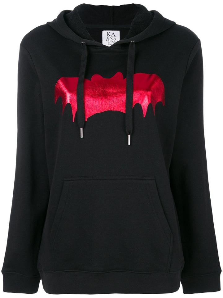 Zoe Karssen Laminated Bat Print Hoodie - Black