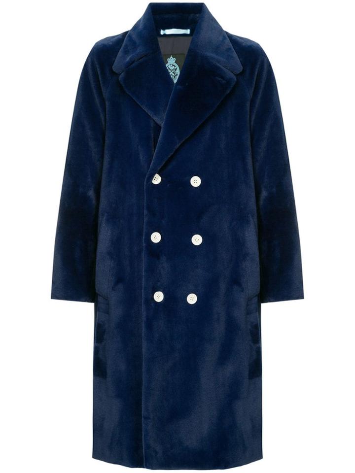 Guild Prime Faux Fur Double Breasted Coat - Blue