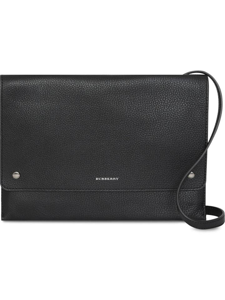 Burberry Leather Pouch With Detachable Strap - Black