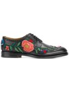 Gucci Floral Embroidered Brogues - Black