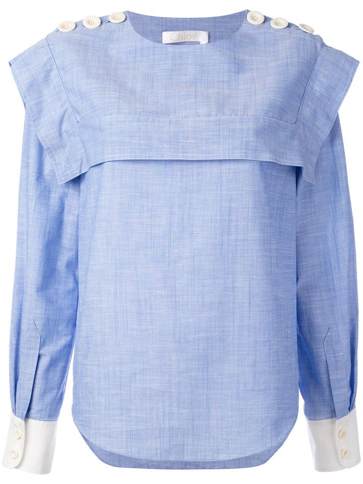 Chloé - Buttoned Sailor Blouse - Women - Cotton - 40, Blue, Cotton