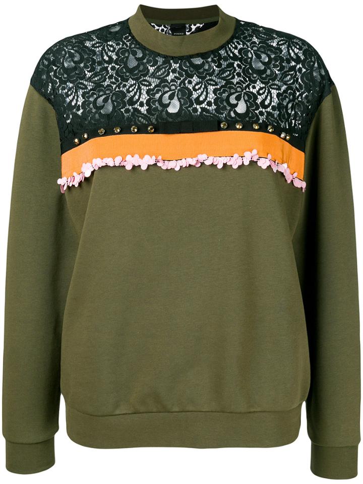 Pinko Lace Detail Embellished Sweatshirt - Green
