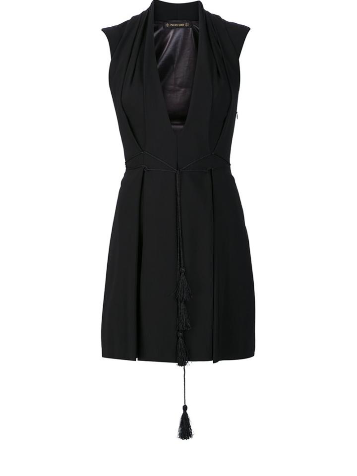 Plein Sud Tie Tassel Pleated Dress, Women's, Size: 36, Black, Polyester/viscose/wool/spandex/elastane