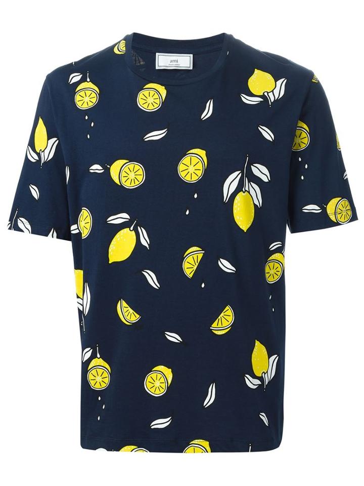 Ami Alexandre Mattiussi Lemon Print T-shirt, Men's, Size: Medium, Blue, Cotton