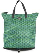 Prada Vintage Geometric Pattern Shopping Bag - Green