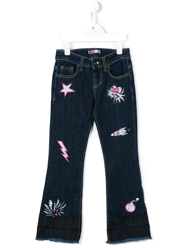 Msgm Kids Patch Detail Flared Jeans, Girl's, Size: 10 Yrs, Blue