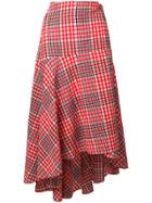 Ganni Asymmetric Checked Skirt - Red