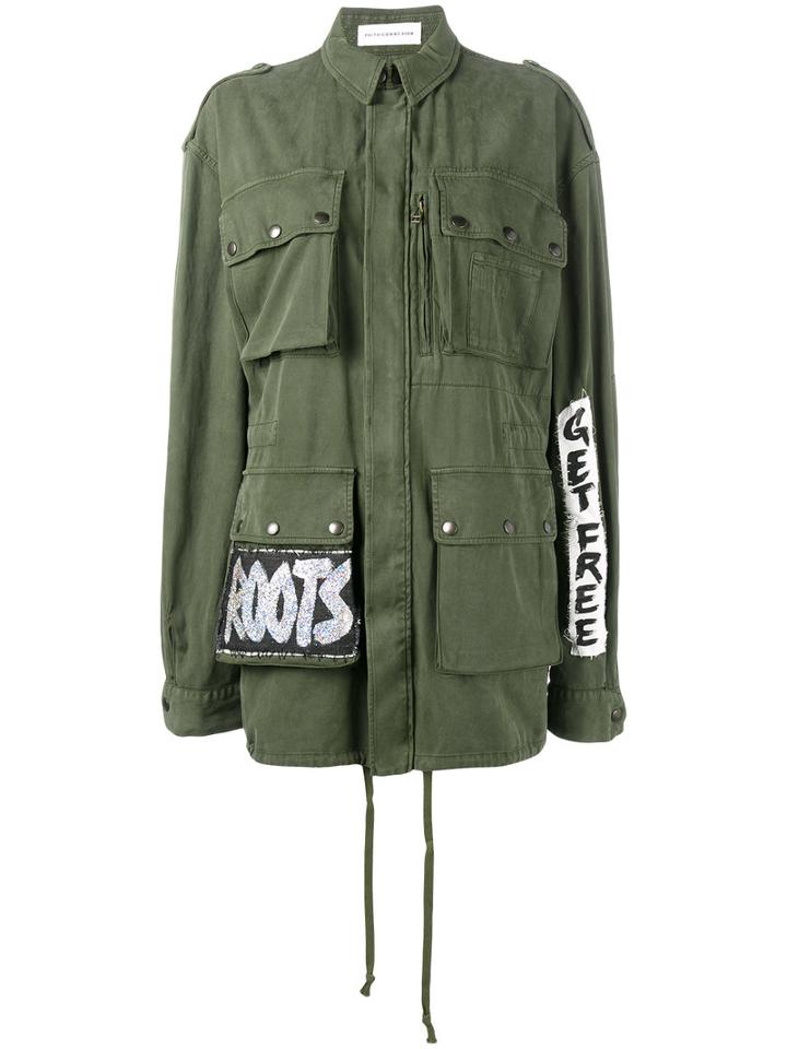 Faith Connexion - Hand-painted Crown Tag Field Jacket - Women - Cotton - Xs, Green, Cotton