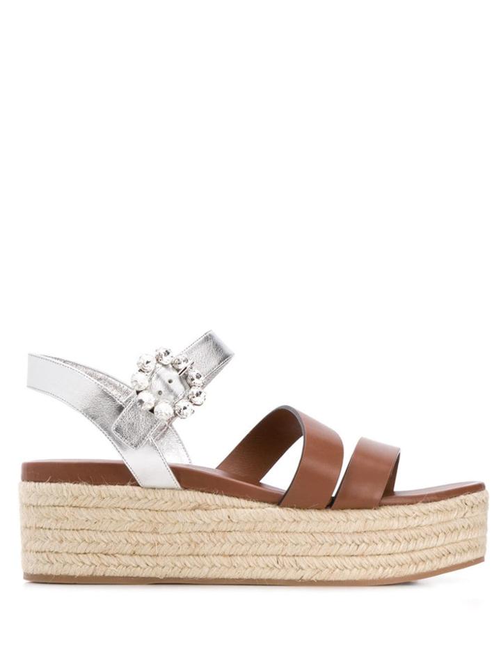 Miu Miu Embellished Buckle Platform Sandals - Brown