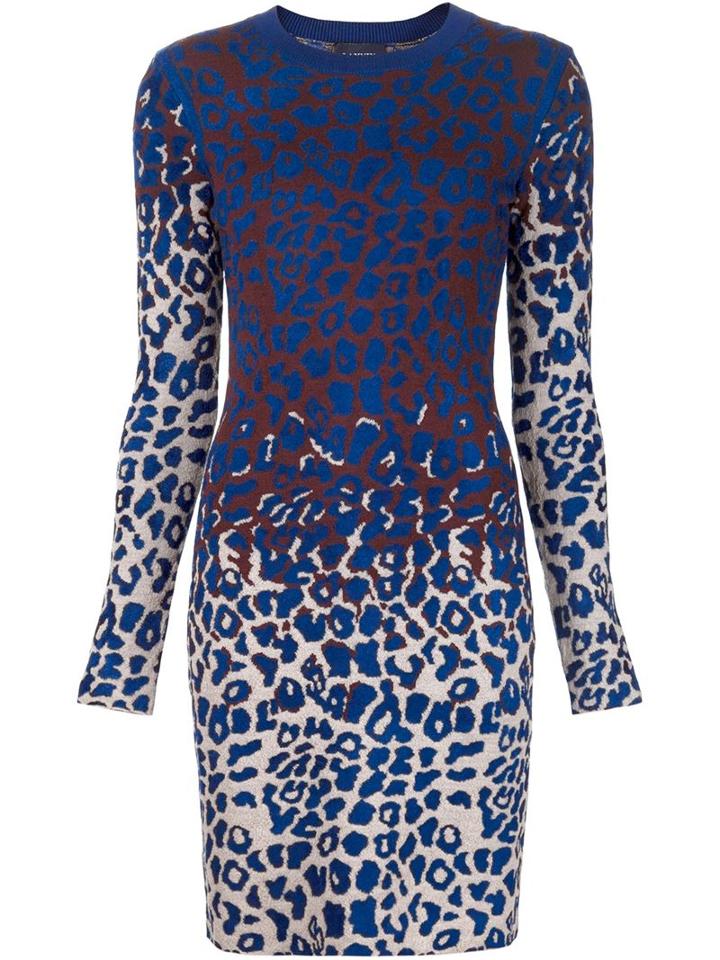 Lanvin Leopard Knitted Dress, Women's, Size: Medium, Blue, Polyamide/viscose/wool