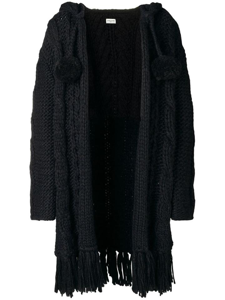 Saint Laurent Fringed Cable Knit Cardigan - Black