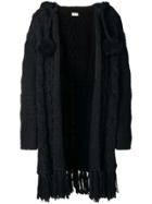 Saint Laurent Fringed Cable Knit Cardigan - Black