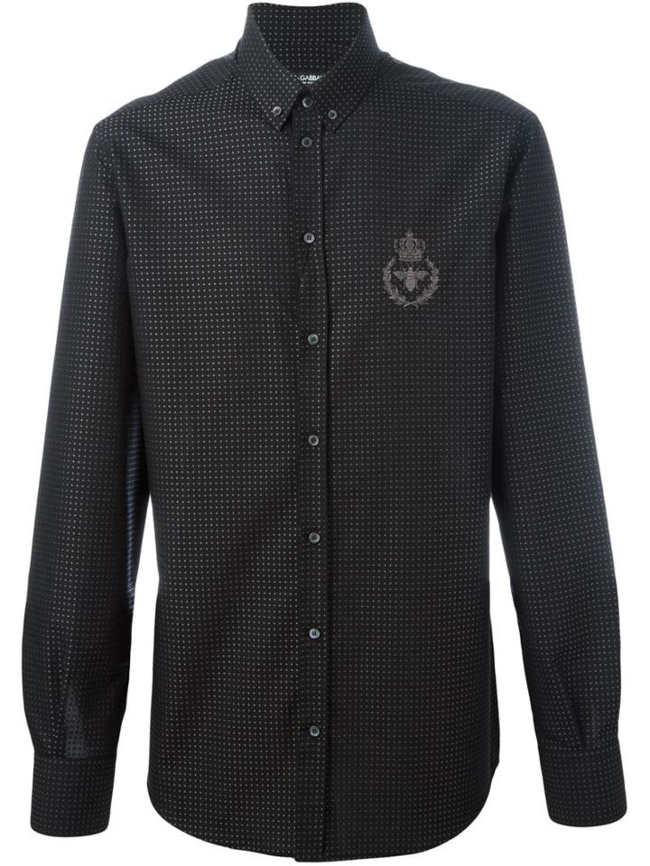Dolce & Gabbana Polka Dot Shirt, Men's, Size: 42, Black, Cotton