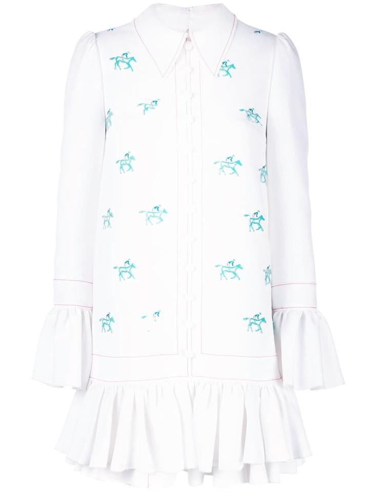 Carolina Herrera Horse Embroidered Mini Dress - White